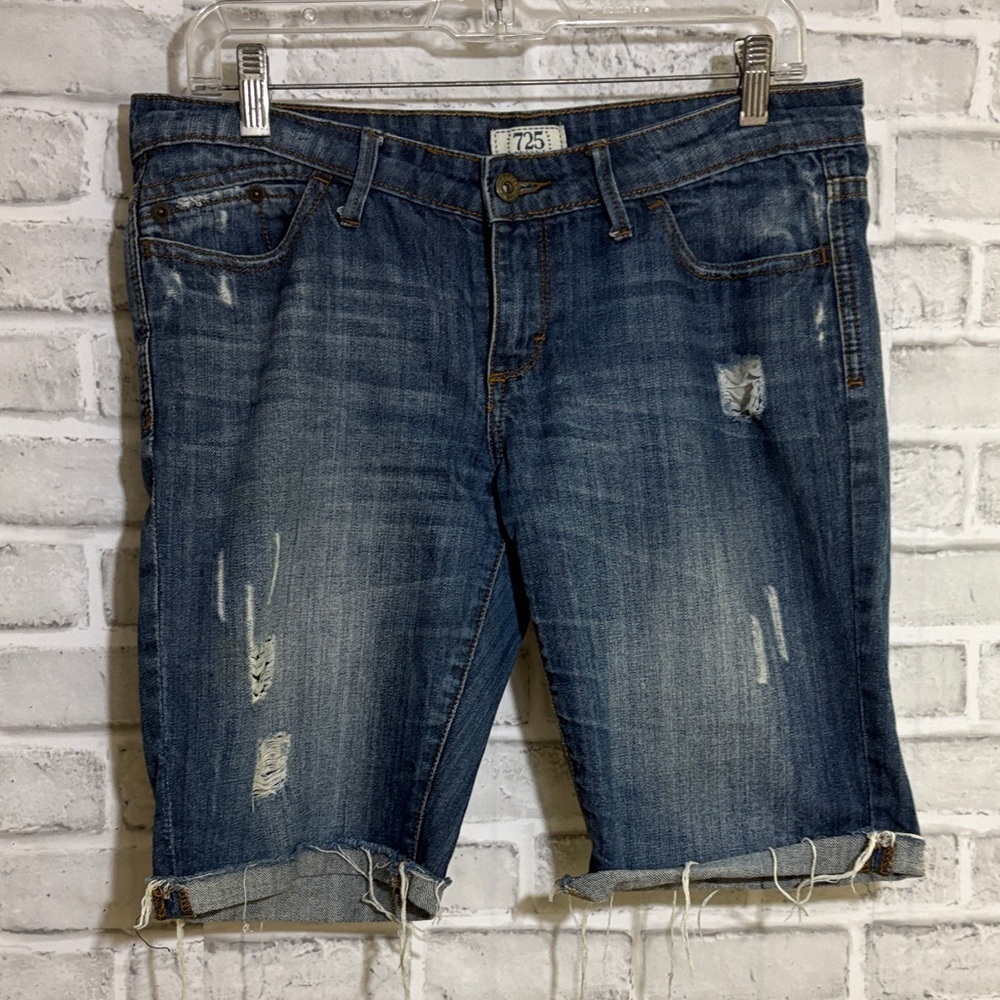 725 Originals Blue Denim Shorts, Bermuda style cut off distressed size 9